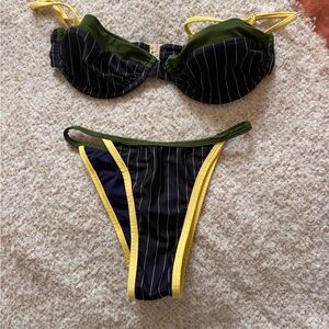 With Jean Pinstripe Bikini